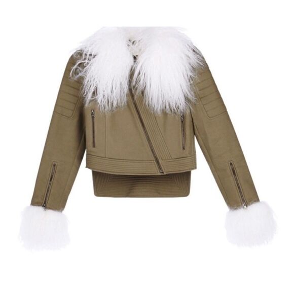 BCBGMaxAzria Jackets & Blazers - BCBG Maxazria Runway Olive real fur Jacket, XXS